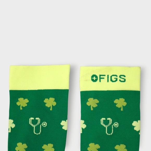 FIGS Compression Socks Lucky 4 Leaf Clover Green One Size Padded Socks - Picture 6 of 8